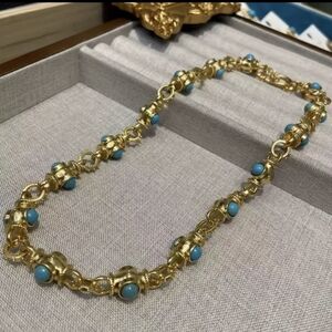 18K Gold Plated Blue Turqouise Byzantine Toggle Necklace